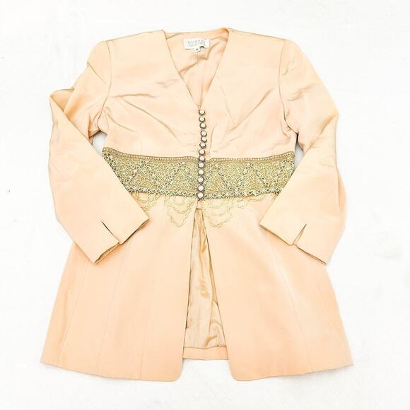Badgley Mischka Nude Beaded Waist Dress Blazer Size 8 - Picture 1 of 5